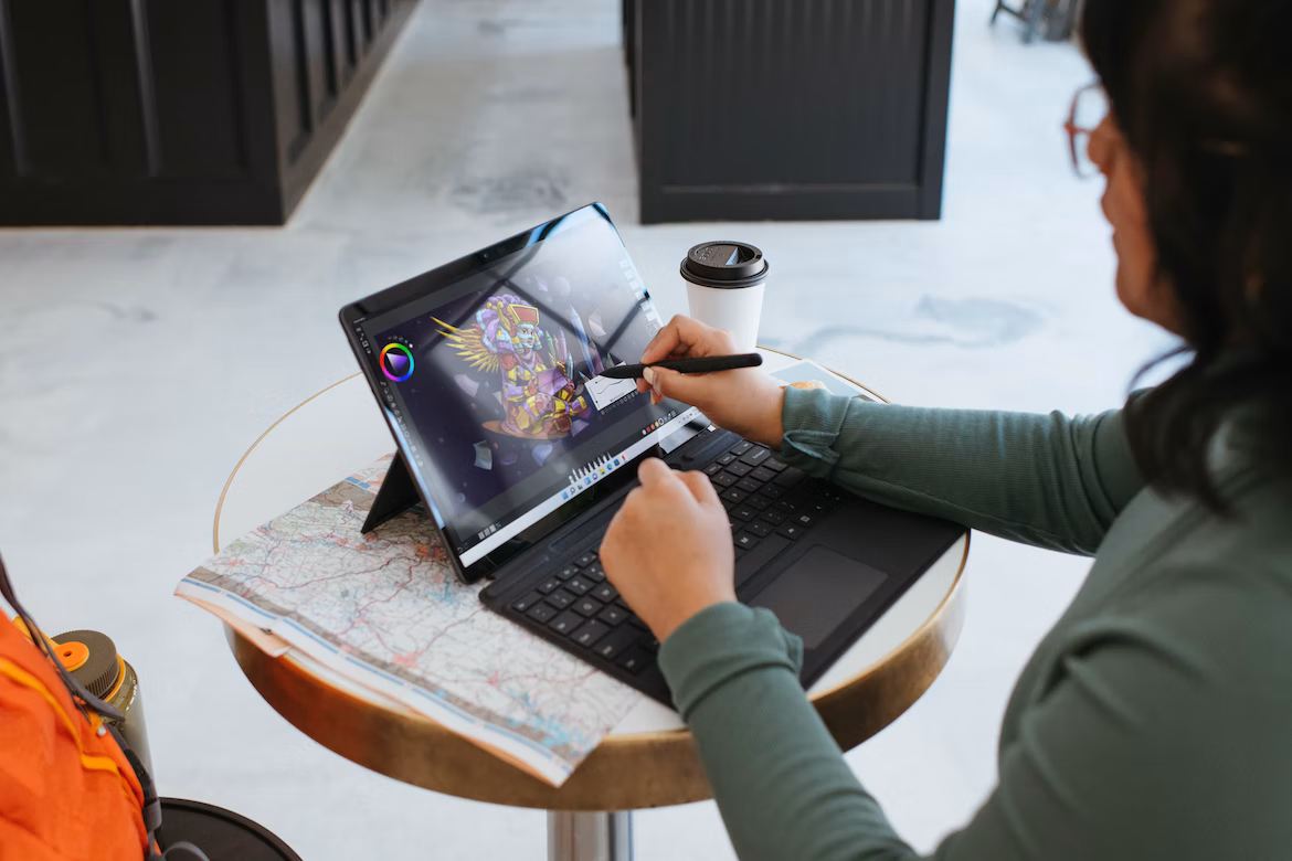 Woman working on the tablet