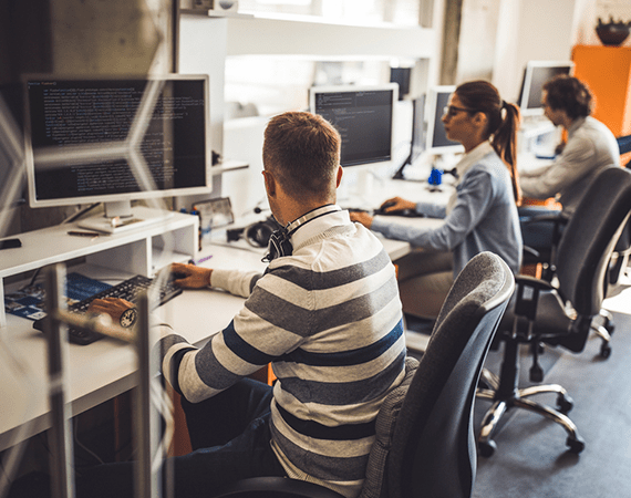 grupo de empleados frente ordenador